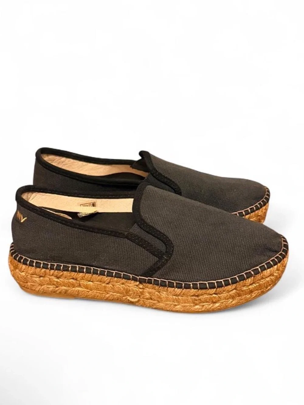 Viscata Barcelona Black Castell Canvas Espadrille Platforms Size 7